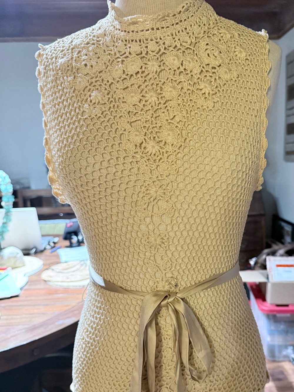 Banana Republic Sleeveless Crochet Top with Satin Ribbon Tie